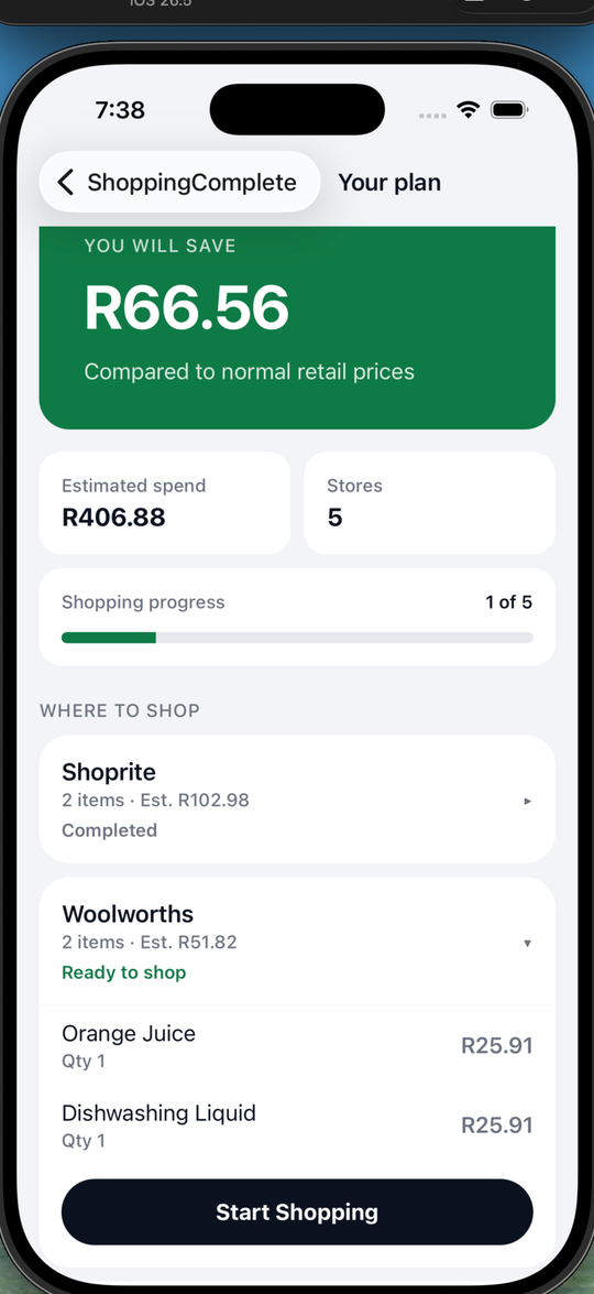 A store expanded to show its individual items and prices